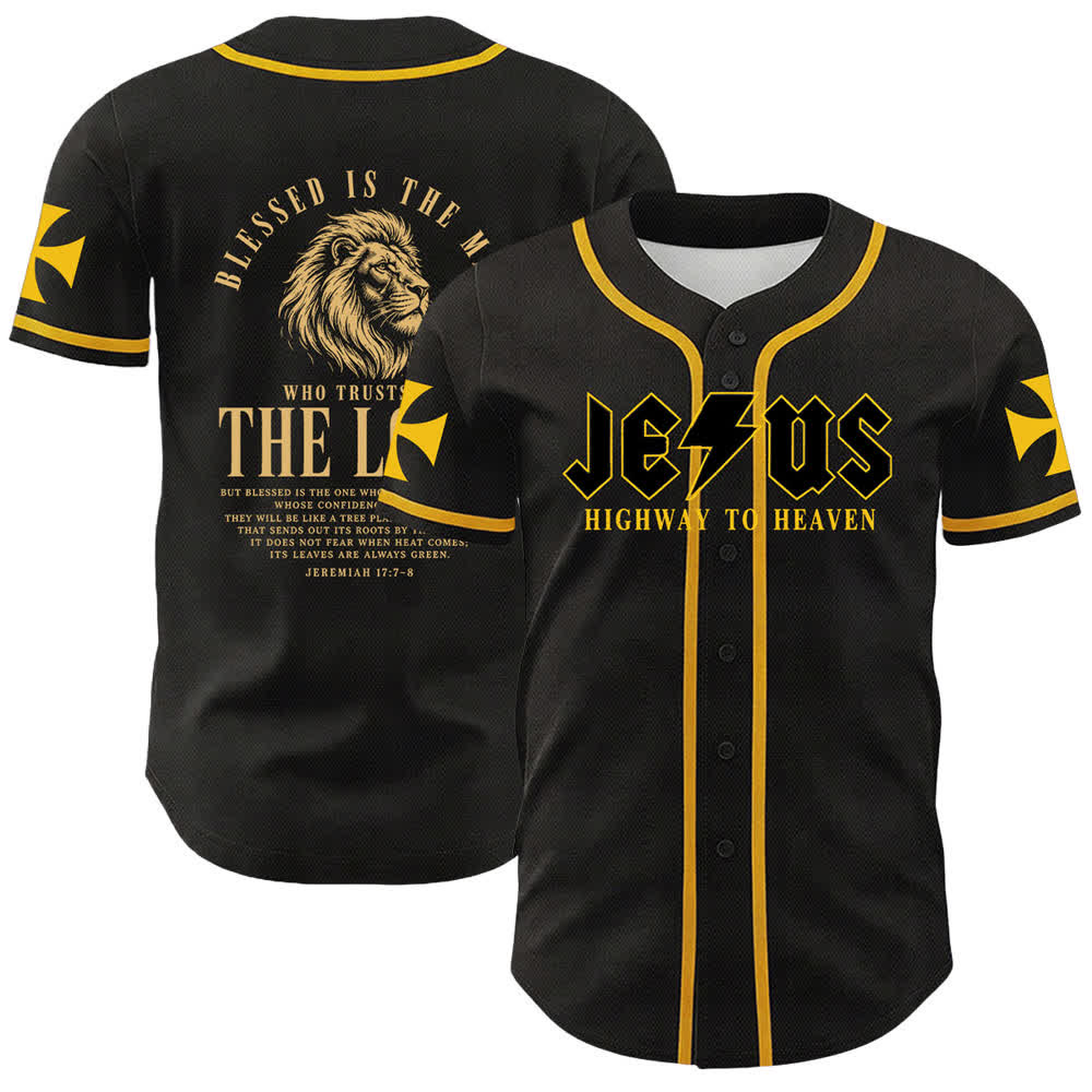 Christianartworkshop Jesus Highway To Heaven Jeremiah 17:7-8 Baseball Jersey - Yellow - 5XL - image 0