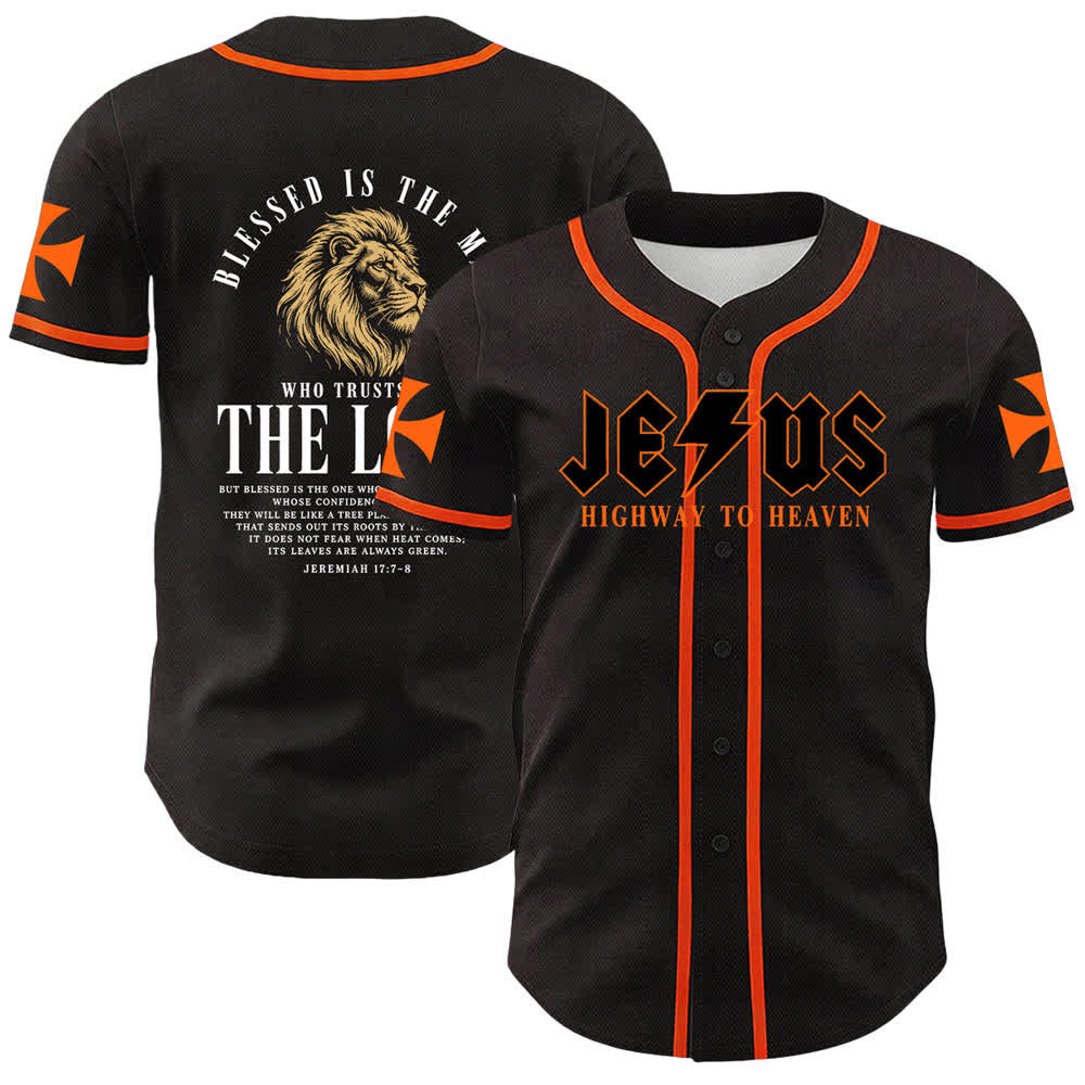 Christianartworkshop Jesus Highway To Heaven Jeremiah 17:7-8 Baseball Jersey - Orange - 5XL - image 35