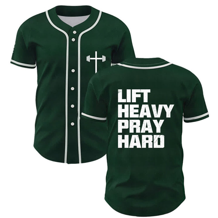 Christianartworkshop Lift Heavy Pray Hard Navy Baseball Jersey - Green - 5XL - image 14