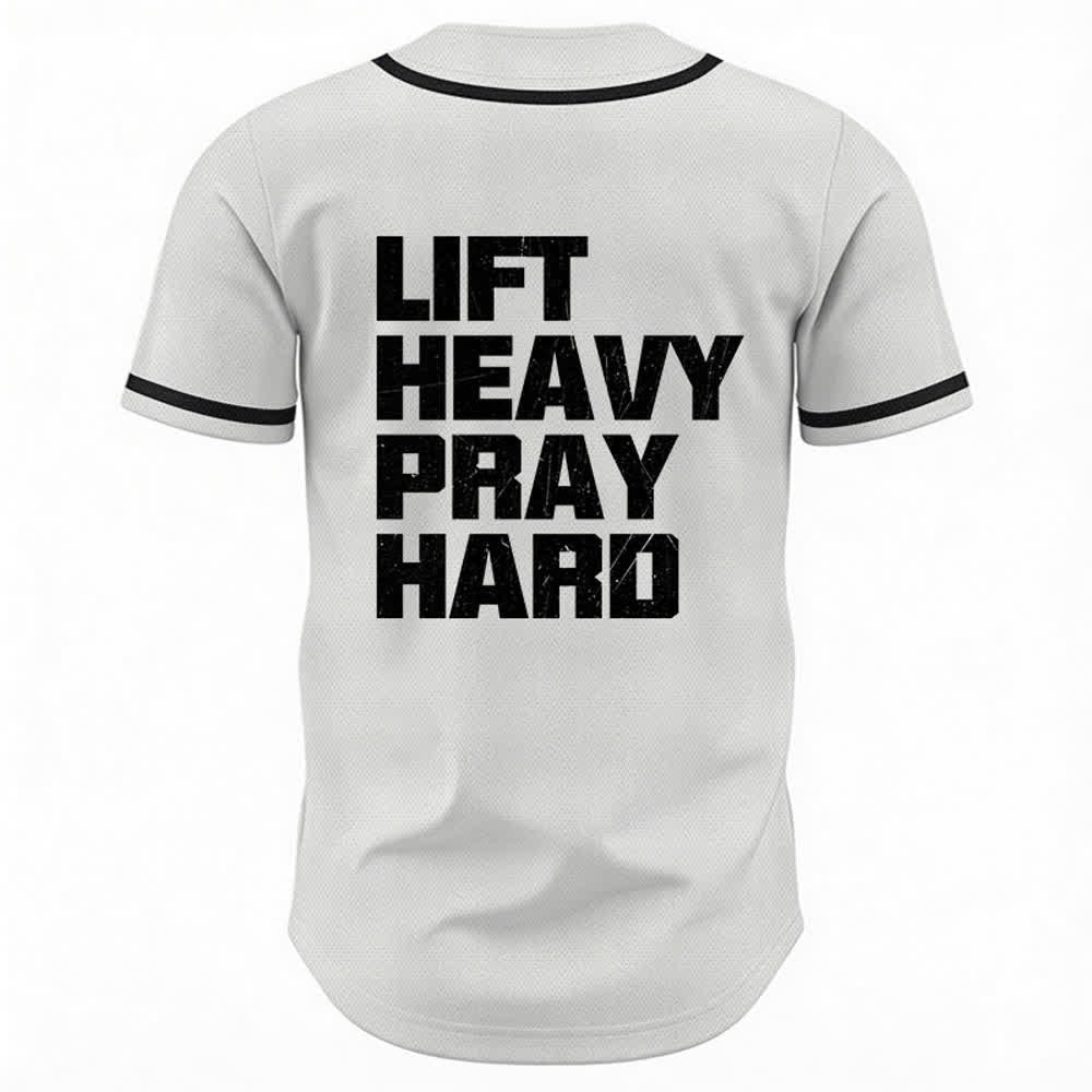 Christianartworkshop Lift Heavy Pray Hard Navy Baseball Jersey - image 8