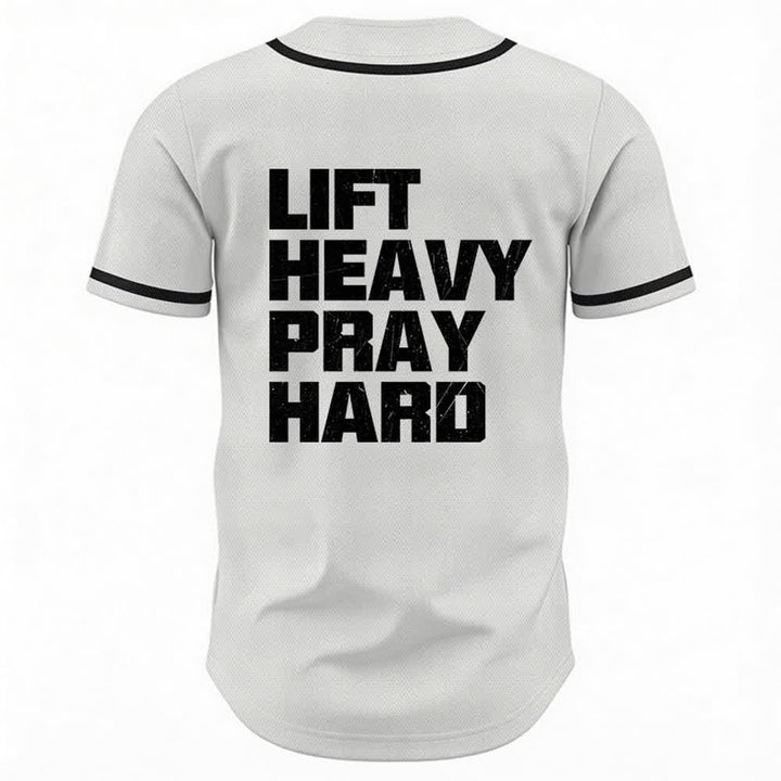 Christianartworkshop Lift Heavy Pray Hard Navy Baseball Jersey - image 8