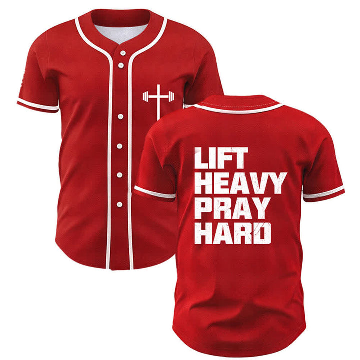 Christianartworkshop Lift Heavy Pray Hard Navy Baseball Jersey - Red - 5XL - image 49