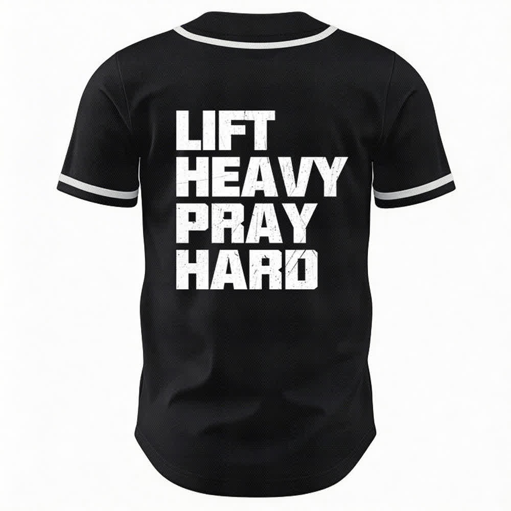 Christianartworkshop Lift Heavy Pray Hard Navy Baseball Jersey - image 29
