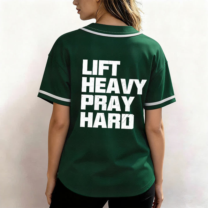 Christianartworkshop Lift Heavy Pray Hard Navy Baseball Jersey - image 17