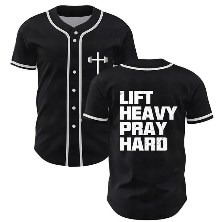 Christianartworkshop Lift Heavy Pray Hard Navy Baseball Jersey - Black - 5XL - image 28