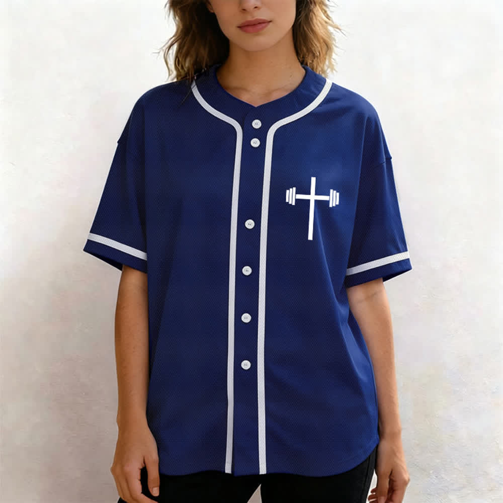Christianartworkshop Lift Heavy Pray Hard Navy Baseball Jersey - image 4