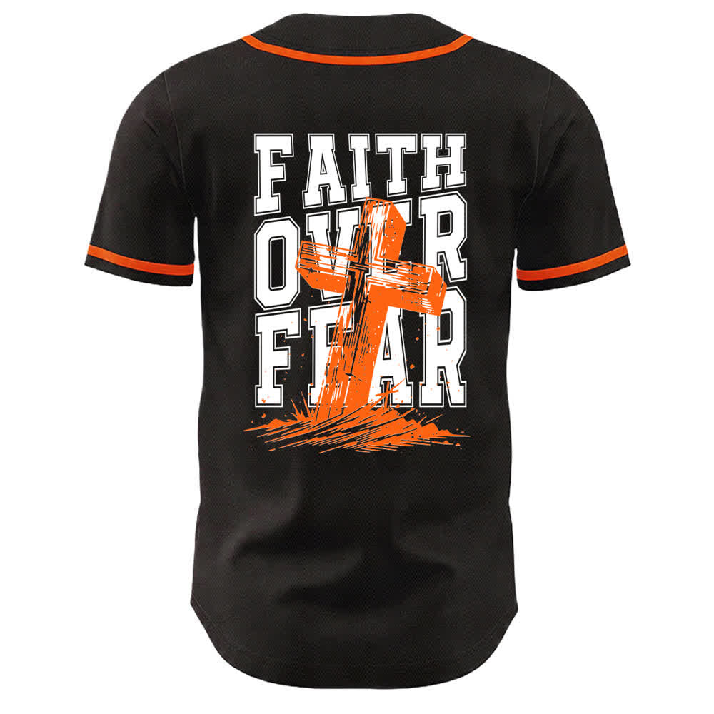 Christianartworkshop Faith Over Fear Cross Contrast Trim Baseball Jersey - image 43