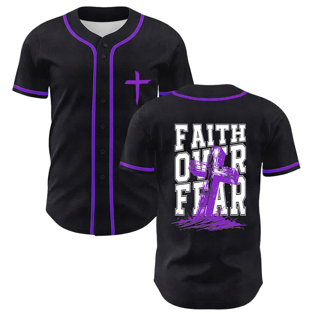 Christianartworkshop Faith Over Fear Cross Contrast Trim Baseball Jersey - Purple - 5XL - image 49