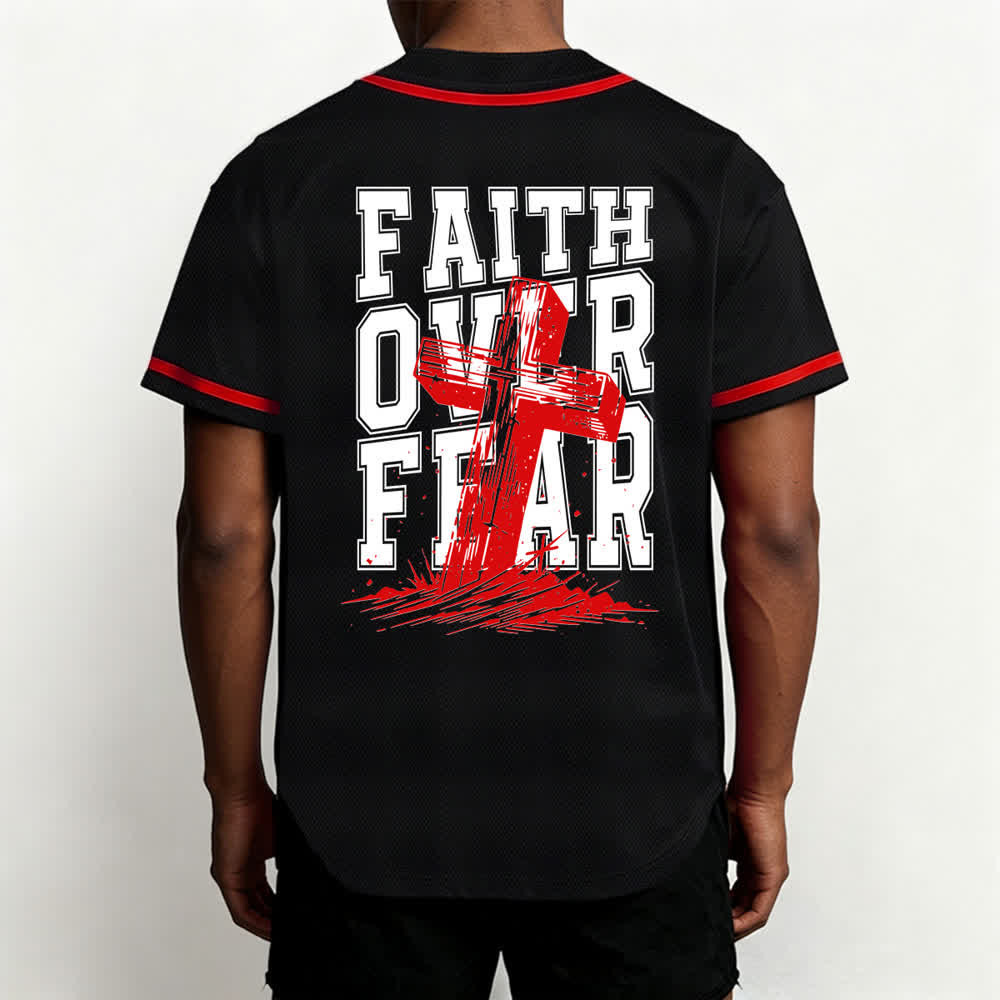 Christianartworkshop Faith Over Fear Cross Contrast Trim Baseball Jersey - image 26