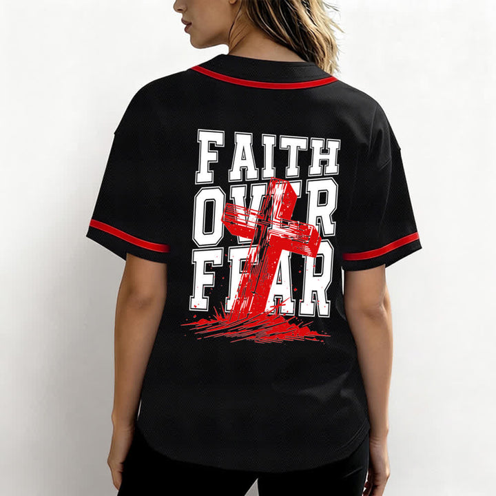 Christianartworkshop Faith Over Fear Cross Contrast Trim Baseball Jersey - image 23