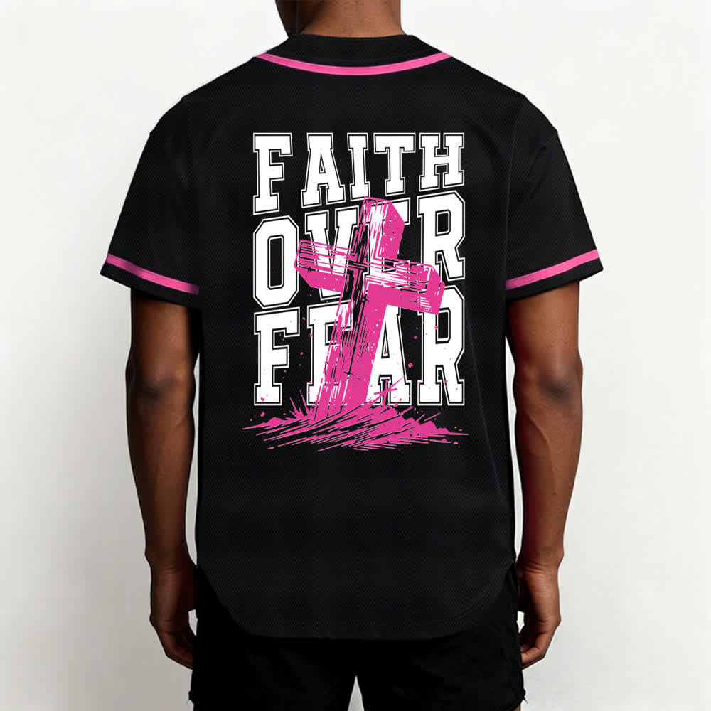 Christianartworkshop Faith Over Fear Cross Contrast Trim Baseball Jersey - image 12