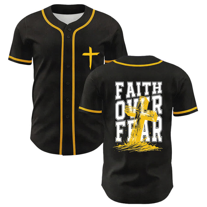 Christianartworkshop Faith Over Fear Cross Contrast Trim Baseball Jersey - Yellow - 5XL - image 56