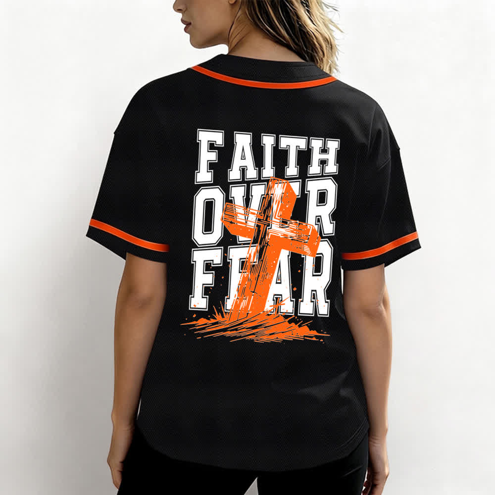 Christianartworkshop Faith Over Fear Cross Contrast Trim Baseball Jersey - image 45