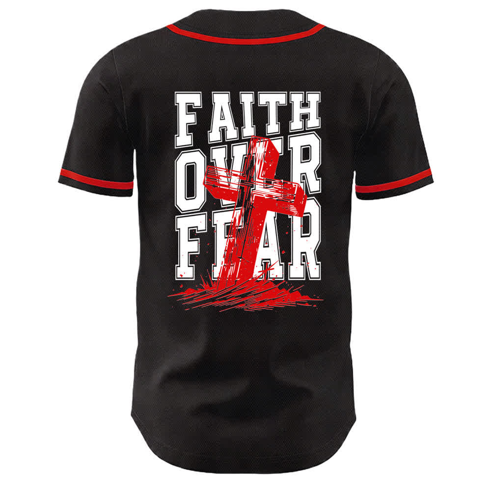 Christianartworkshop Faith Over Fear Cross Contrast Trim Baseball Jersey - image 22