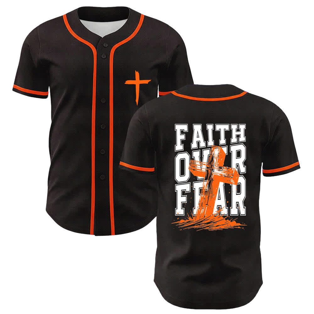 Christianartworkshop Faith Over Fear Cross Contrast Trim Baseball Jersey - Orange - 5XL - image 42