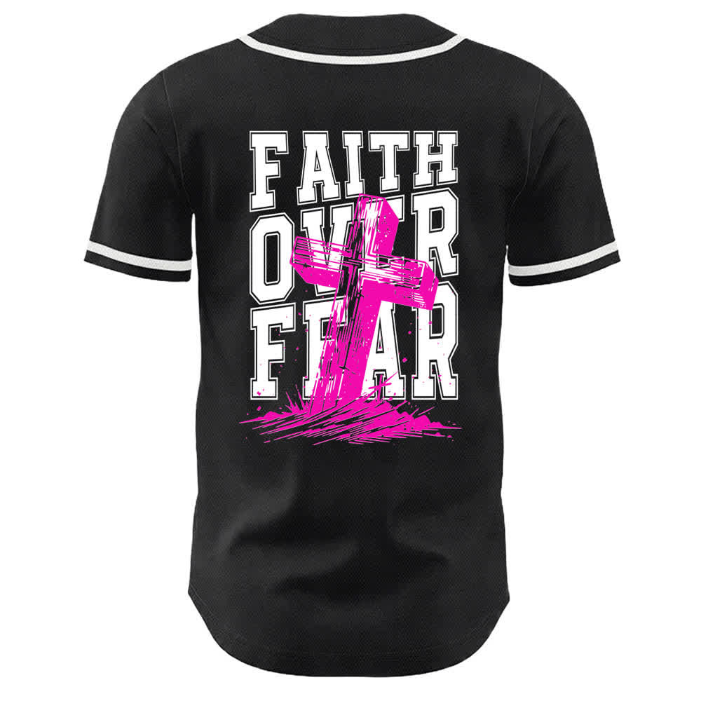Christianartworkshop Faith Over Fear Cross Contrast Trim Baseball Jersey - image 1
