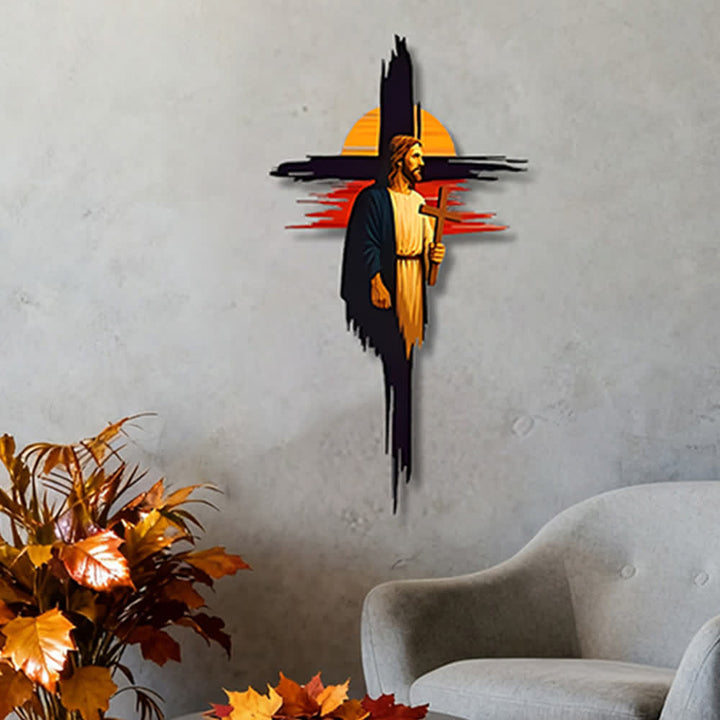 Christianartworkshop Brushstroke Cross Jesus Sunset Landscape Metal Wall Decor: Timeless Emblem of Sacred Redemptive Grace - image 4