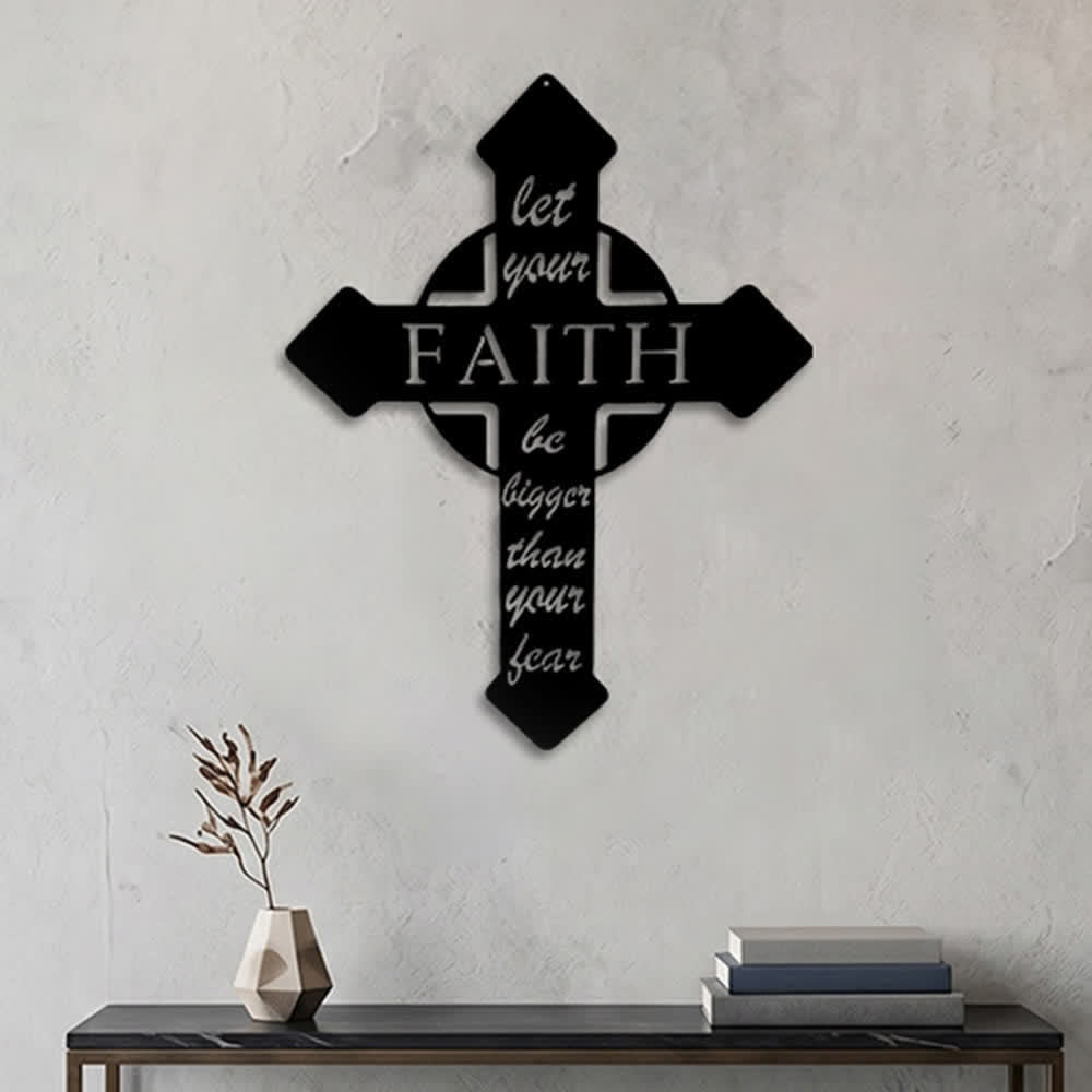 Christianartworkshop Pointed Tip Cross Let Your Faith Be Bigger Than Your Fear Metal Wall Decor: Timeless Emblem of Sacred Redemptive Grace - image 1