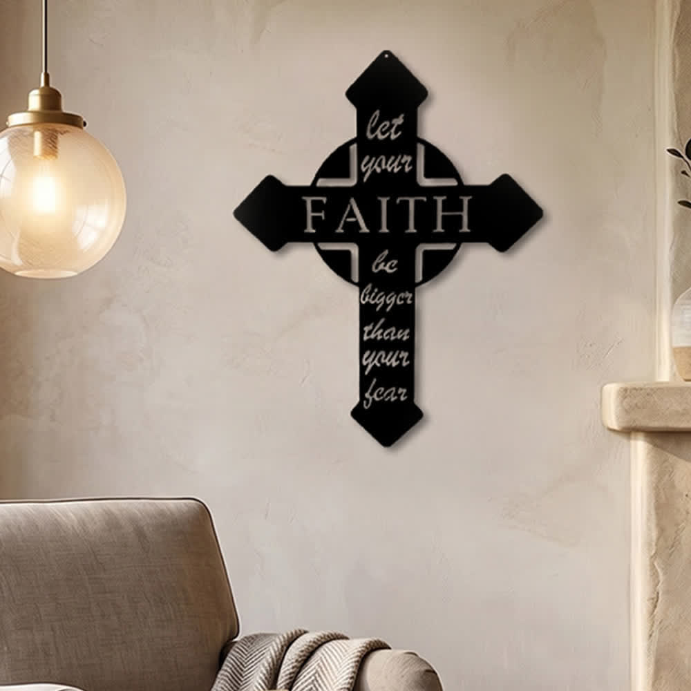 Christianartworkshop Pointed Tip Cross Let Your Faith Be Bigger Than Your Fear Metal Wall Decor: Timeless Emblem of Sacred Redemptive Grace - image 0