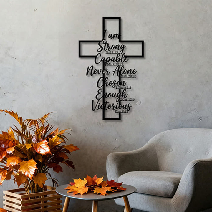 Christianartworkshop Hollow Frame Cross Biblical Affirmation Scripture Metal Wall Decor: Timeless Emblem of Sacred Redemptive Grace - image 2