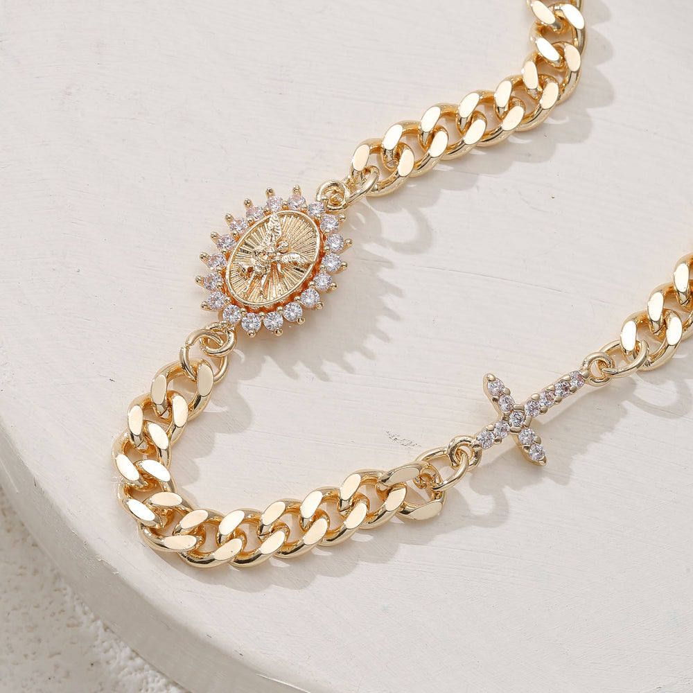 Christianartworkshop Dainty Cross Accent Portrait Cuban Bracelet: Meaningful Sacred Wrist Accessory - image 1