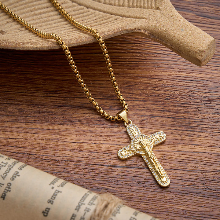 Christianartworkshop Sparkling Pave Crystal Crucifix Box Chain Necklace: Emblem of Timeless Sacrificial Love - image 2