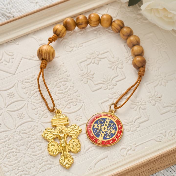 Christianartworkshop Olive Wood Bead Pocket Rosary Car Hanging Ornament: Emblem of Abiding Heavenly Protection - image 2