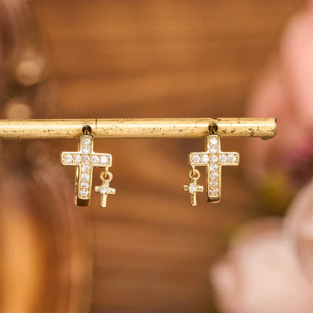 Christianartworkshop Double Cross Paved Crystal Hoop Earrings: Emblem of Gentle Heavenly Blessings - image 6