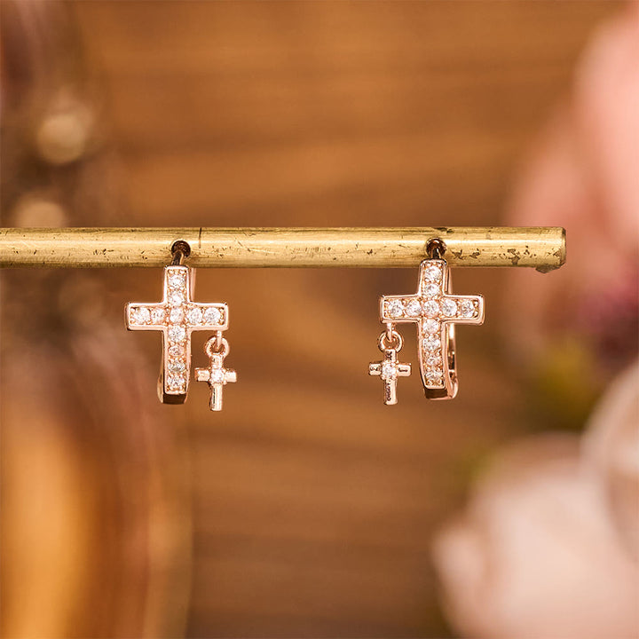 Christianartworkshop Double Cross Paved Crystal Hoop Earrings: Emblem of Gentle Heavenly Blessings - image 5