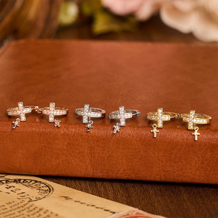 Christianartworkshop Double Cross Paved Crystal Hoop Earrings: Emblem of Gentle Heavenly Blessings - image 2