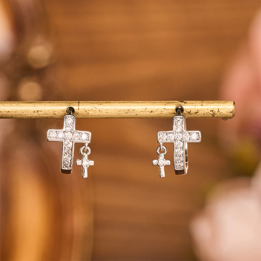 Christianartworkshop Double Cross Paved Crystal Hoop Earrings: Emblem of Gentle Heavenly Blessings - image 10
