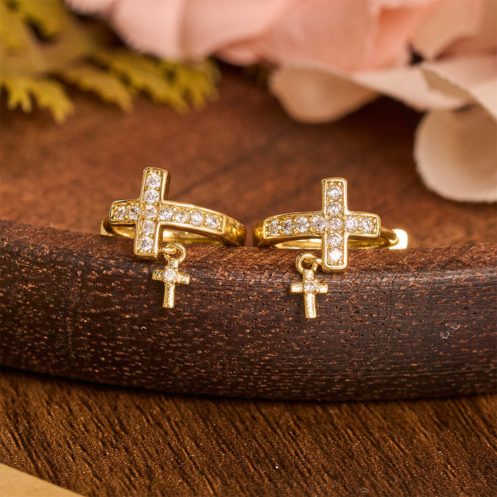 Christianartworkshop Double Cross Paved Crystal Hoop Earrings: Emblem of Gentle Heavenly Blessings - image 5