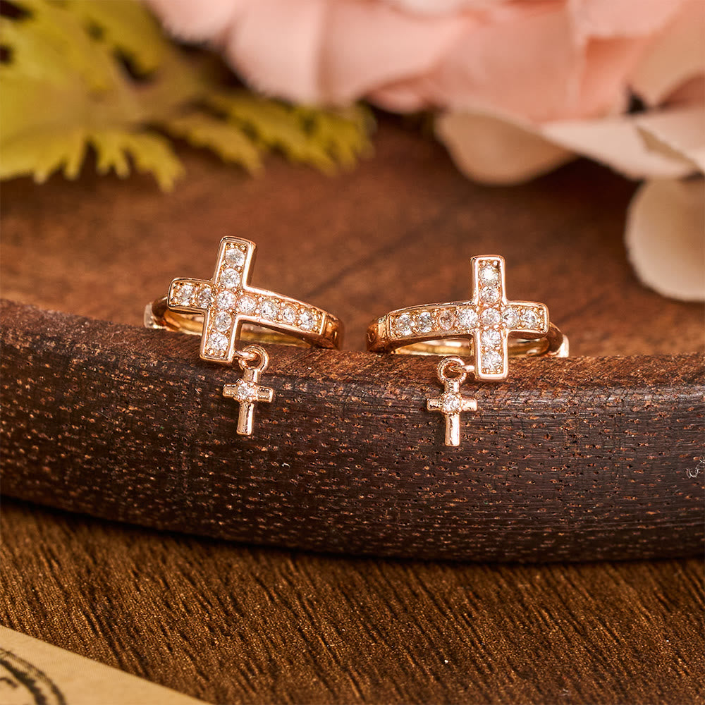 Christianartworkshop Double Cross Paved Crystal Hoop Earrings: Emblem of Gentle Heavenly Blessings - Champagne - image 11