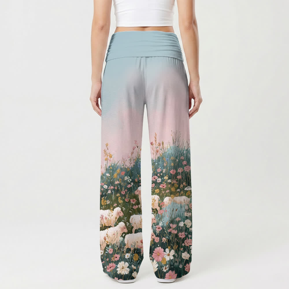 Christianartworkshop Pastoral Bloom Foldover High Waist Women's Wide Leg Pants - image 2