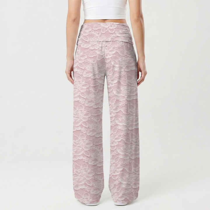 Christianartworkshop Blush Lace Print Sacred Heart Women's Wide Leg Pants - image 2