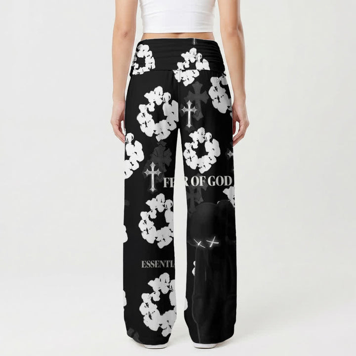 Christianartworkshop Monochrome Cross And Floral Graphic Women's Wide Leg Pants - image 2