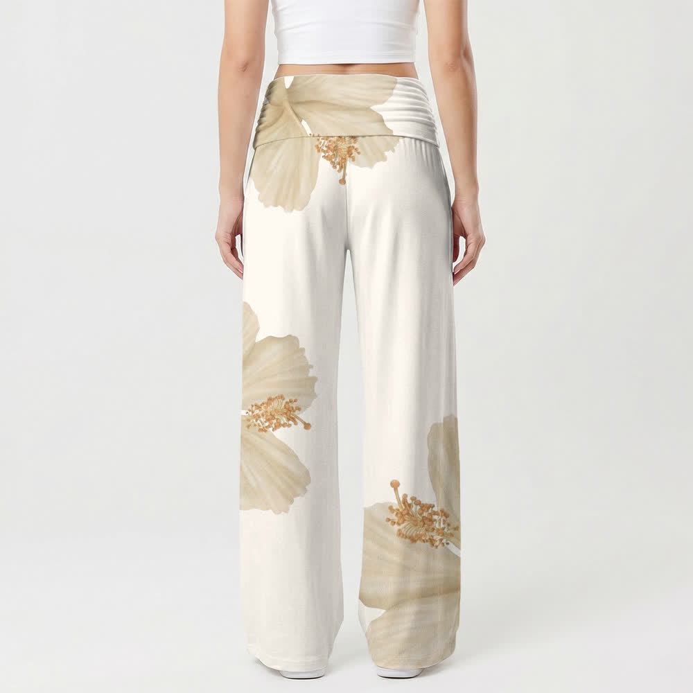 Christianartworkshop Beige Floral Cross Boho Flowing Women's Wide Leg Pants - image 2