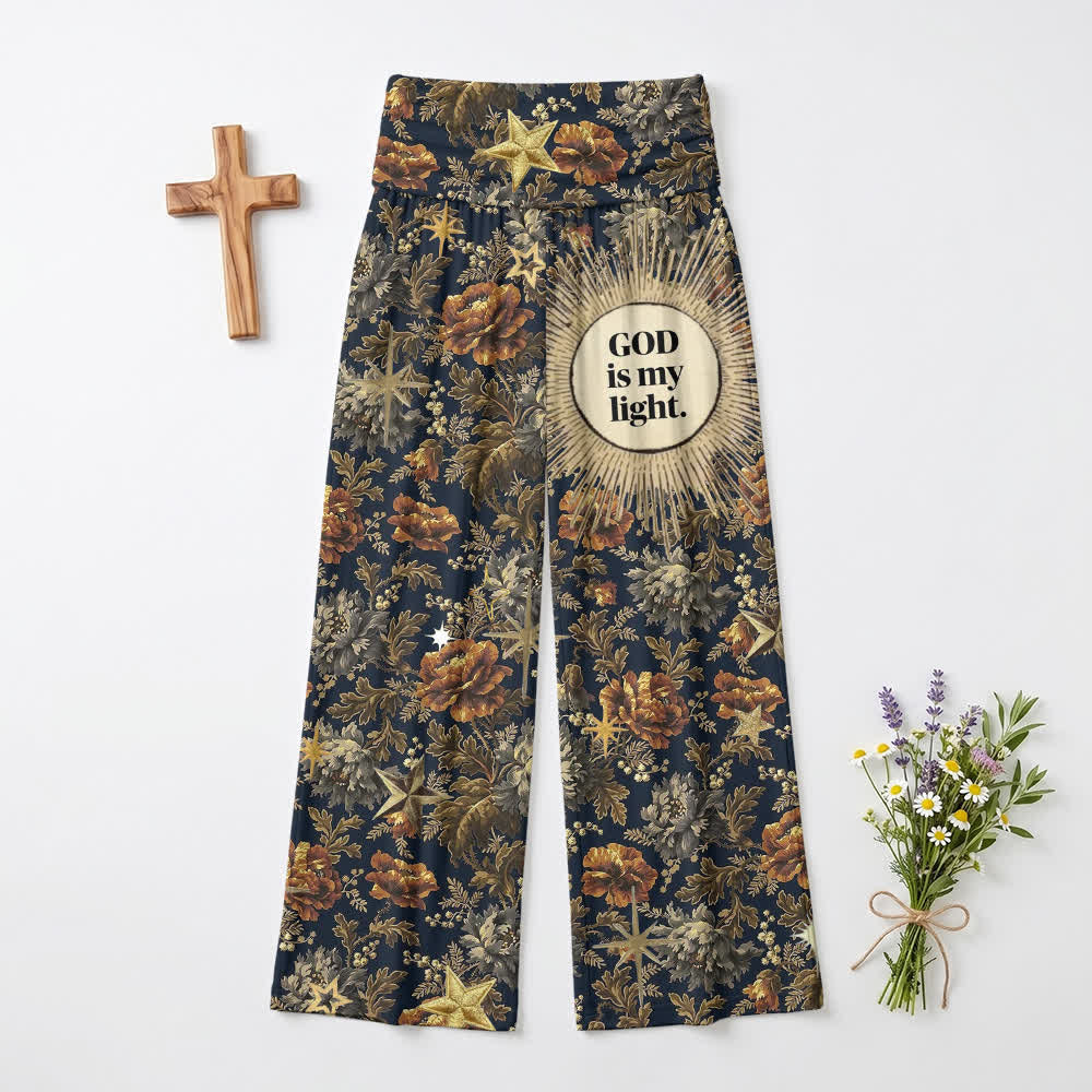 Christianartworkshop God Is My Light Vintage Floral Women's Wide Leg Pants - US22,UK/AU26,EU54 - image 0