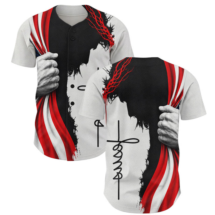 Christianartworkshop Crown Of Thorns Jesus Silhouette Patriotic Unisex Baseball Jersey - 5XL - image 0