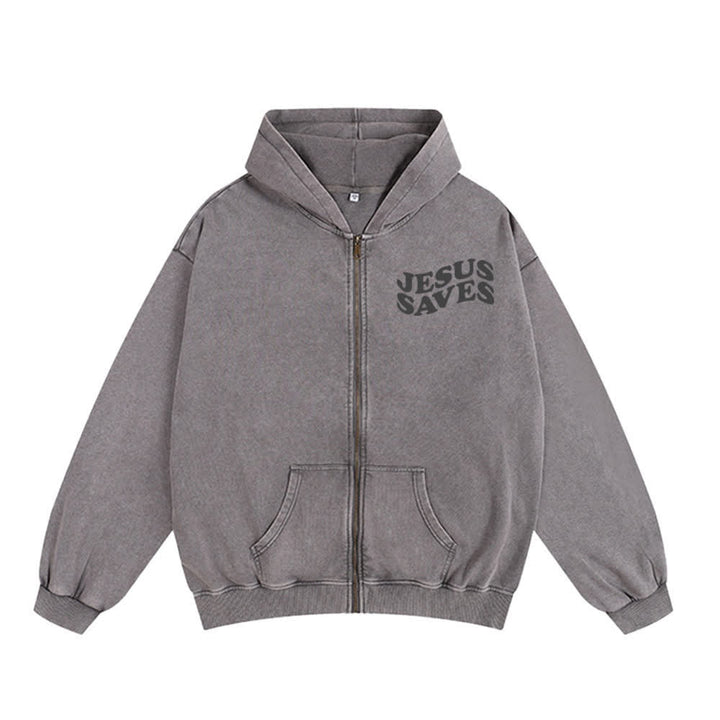 Christianartworkshop Jesus Saves Washed Street Zip-Up Hooded Jacket - image 5