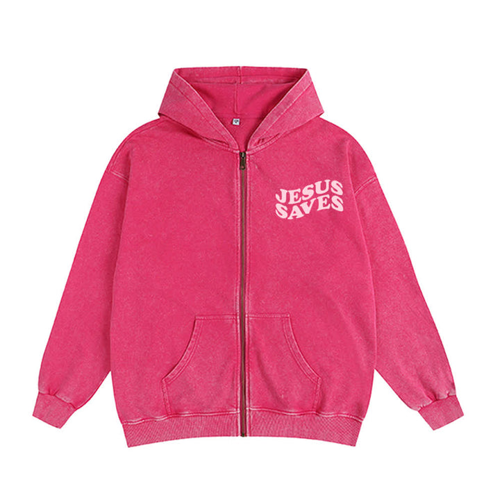 Christianartworkshop Jesus Saves Washed Street Zip-Up Hooded Jacket - image 11