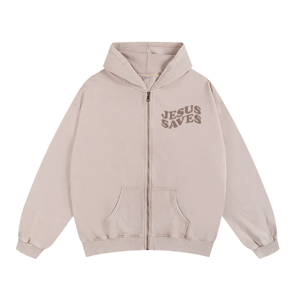 Christianartworkshop Jesus Saves Washed Street Zip-Up Hooded Jacket - image 14