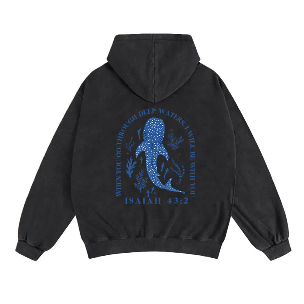 Christianartworkshop Washed Black Isaiah 43:2 Whale Shark Zip-Up Hooded Jacket - image 1