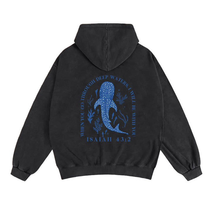 Christianartworkshop Washed Black Isaiah 43:2 Whale Shark Zip-Up Hooded Jacket - image 1