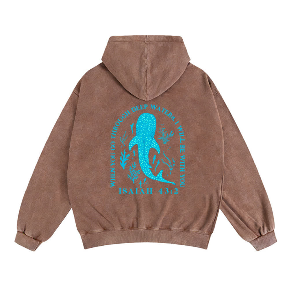 Christianartworkshop Washed Black Isaiah 43:2 Whale Shark Zip-Up Hooded Jacket - image 7