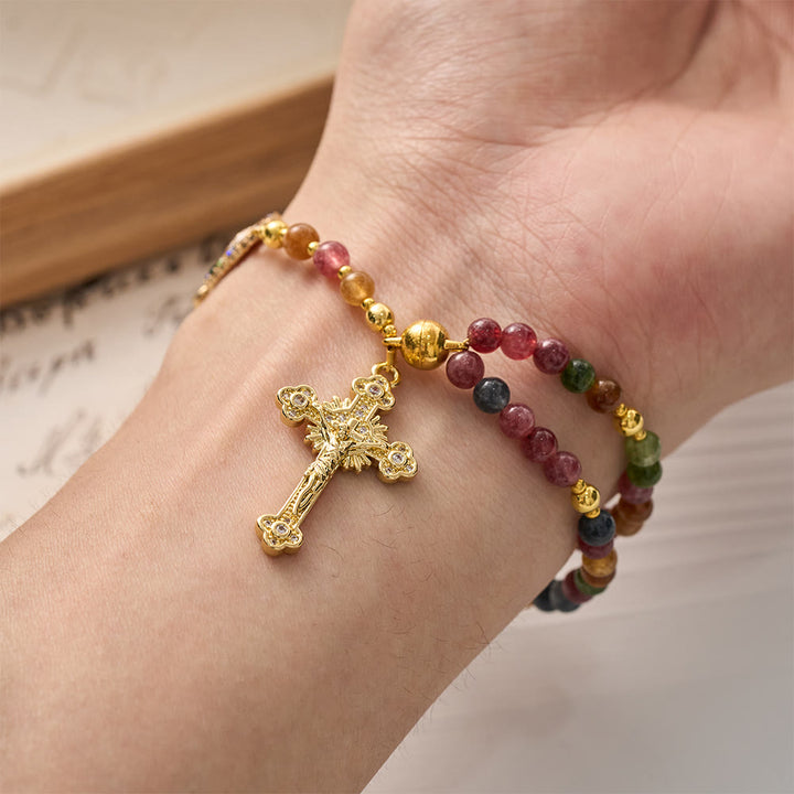 Christianartworkshop Magnetic Strawberry Agate Rosary Bracelet: Emblem of Divine Grace & Purity - image 11