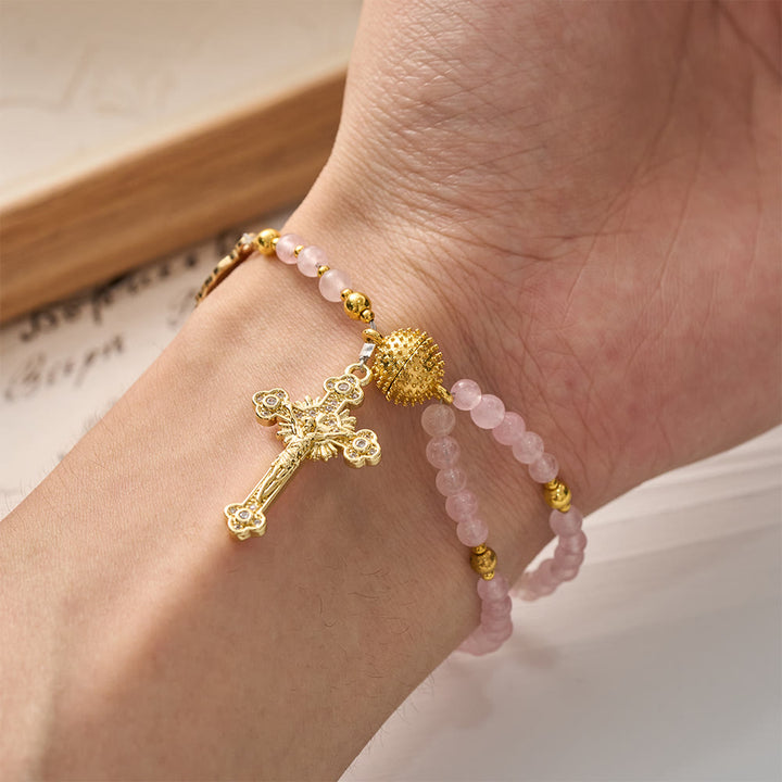 Christianartworkshop Magnetic Strawberry Agate Rosary Bracelet: Emblem of Divine Grace & Purity - image 2