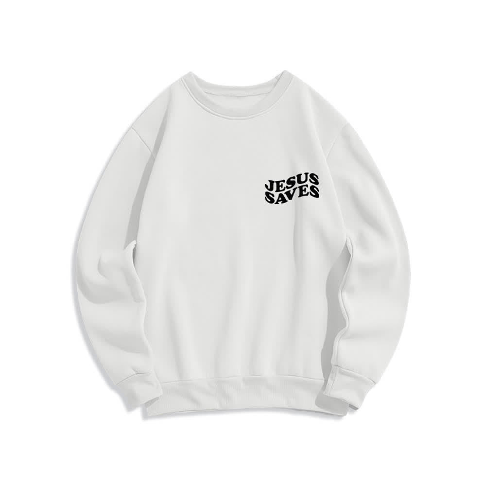 Christianartworkshop Jesus Saves Back Print Fleece Crewneck Sweatshirt - image 8