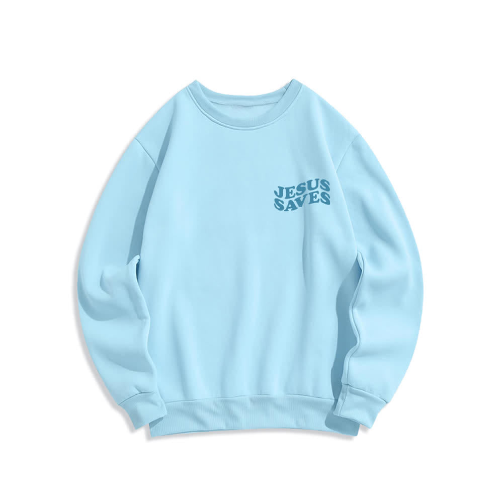 Christianartworkshop Jesus Saves Back Print Fleece Crewneck Sweatshirt - image 14