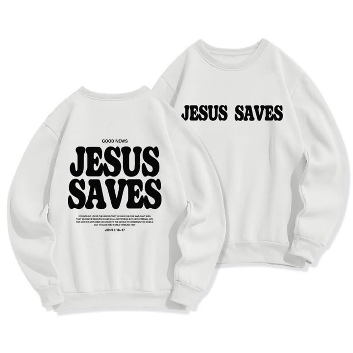 Christianartworkshop Jesus Saves Oversized Crewneck Fleece Lined Statement Sweatshirt - White - 2XL - image 0